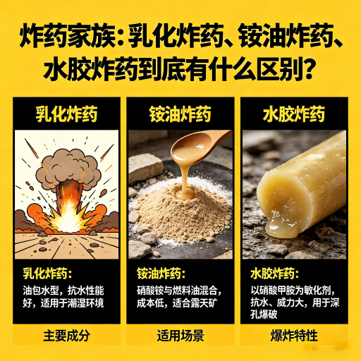 海棠炸药家族：乳化炸药、铵油炸药、水胶炸药到底有什么区别？